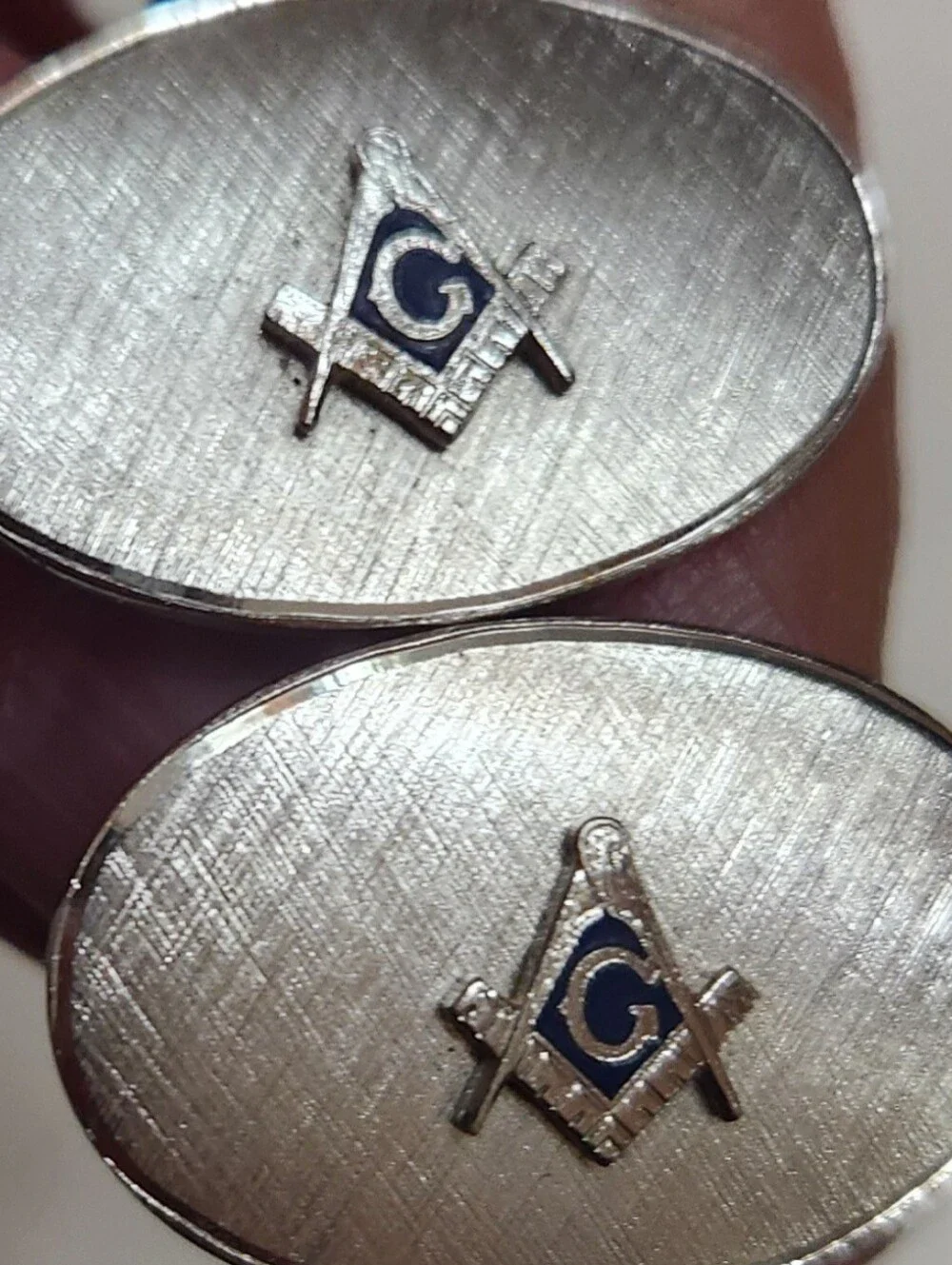 Masonic Cufflinks & Tie Tack Set Blue Enamel Square Compass